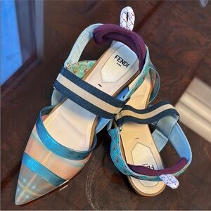 Fendi Zucca FF Logo Flats with Pointed Toe and Slingback size 6 EUC box and bag